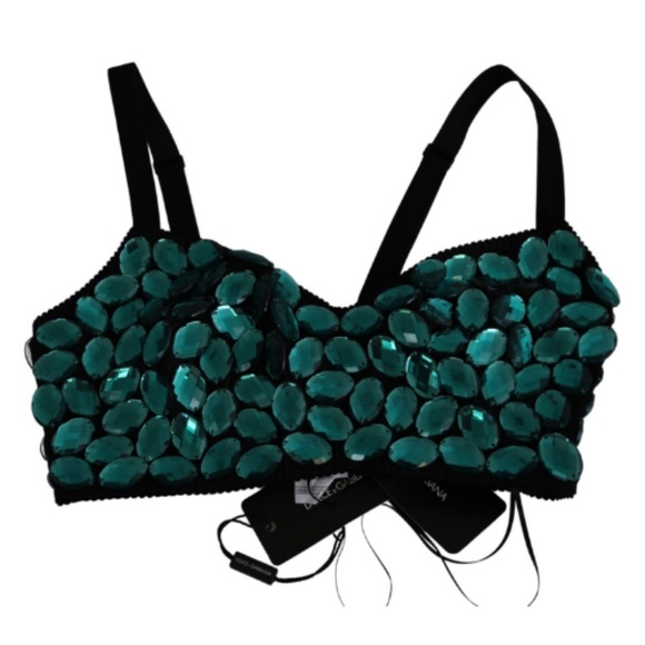 DOLCE & GABBANA Blue Cropped Top Crystal-Embellished Bustier - Picture 3 of 6